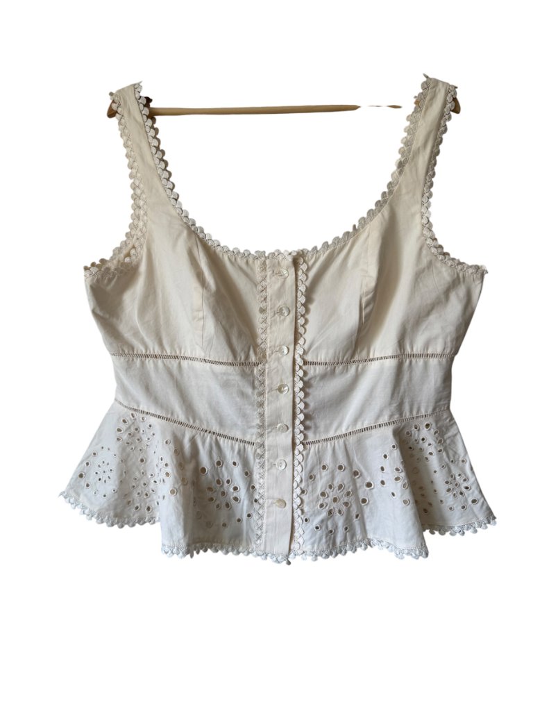 Avec Les Files Eyelet Peplum Cotton Tank Xl Romantic Feminine Delicate Elegant